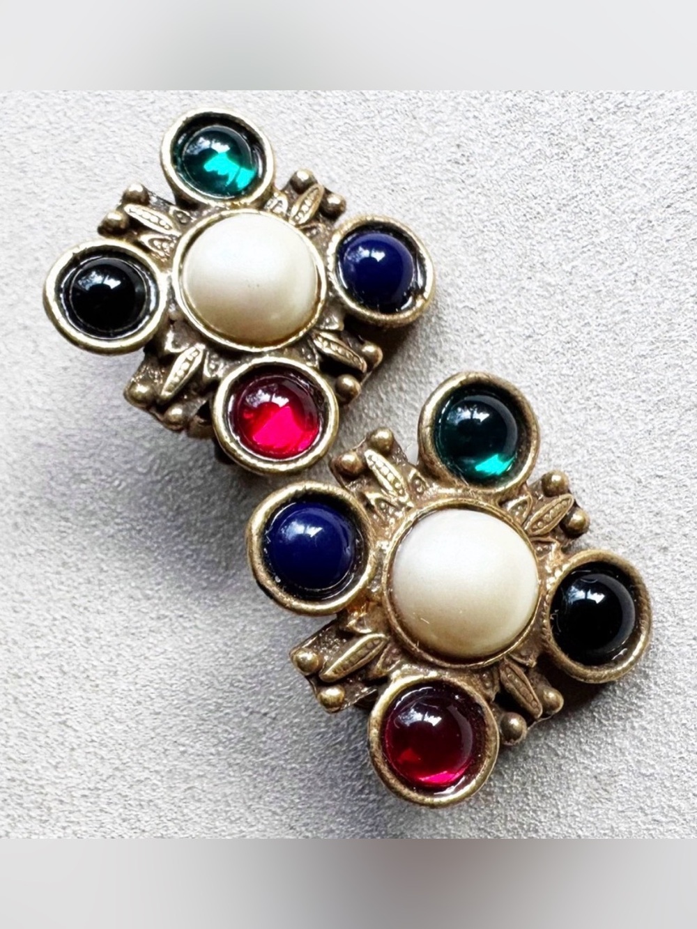 Vintage Multicolor Gripoix Clip-on Earrings